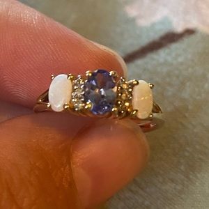 Tanzanite opal and diamond 10k gold ring
